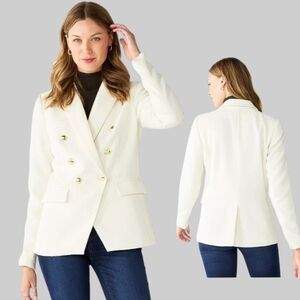 NWT Nine West Daisy Dew Double Breasted Lined Boucle Ivory Blazer - Sz M